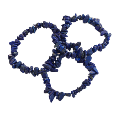 Three Lapis Lazuli Beaded Stretch Bracelets from Brazil