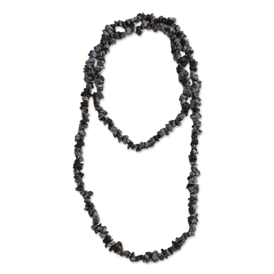 Obsidian Beaded Necklace Crafted in Brazil