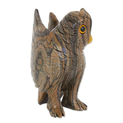 Hand-Carved Earth-Tone Dolomite Owl Sculpture from Brazil