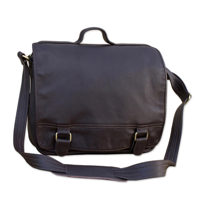 Handmade Leather Laptop Bag in Espresso from Brazil (Single)