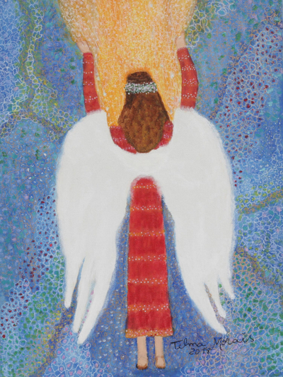 Signed Folk Art Painting of an Angel from Brazil