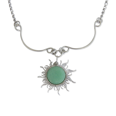 Sun-Themed Green Quartz Pendant Necklace from Brazil