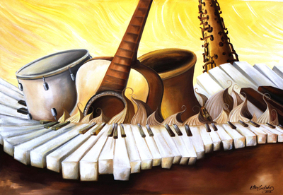 Signed Music-Themed Surrealist Painting from Brazil