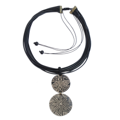 Wood Pendant Necklace with Intricate Line Motifs