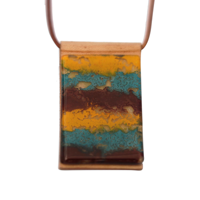 Layered Glass and Leather Pendant Necklace from Brazil