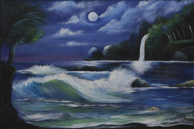 Signed Painting of a Beach at Night from Brazil (2018)