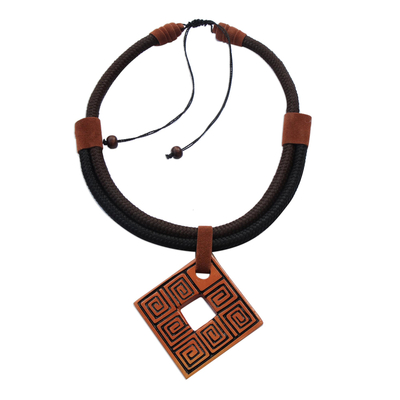 Adjustable Square Ceramic Pendant Necklace from Brazil