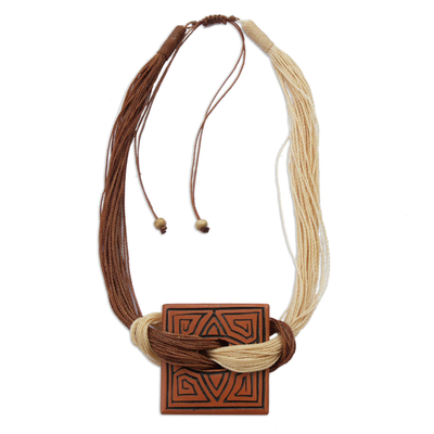 Labyrinth Motif Ceramic Pendant Necklace from Brazil