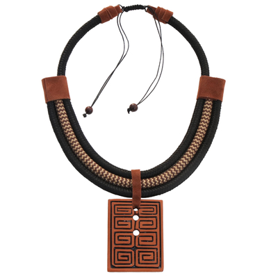 Rectangular Ceramic Pendant Necklace from Brazil