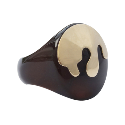 Gold Accented Agate Signet Ring from Brazil