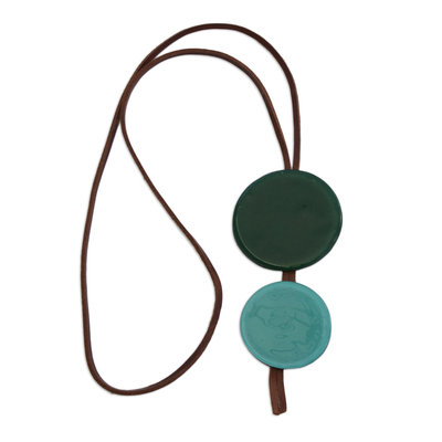 Green Glass and Leather Pendant Necklace from Brazil