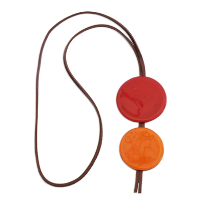 Red Glass and Leather Pendant Necklace from Brazil