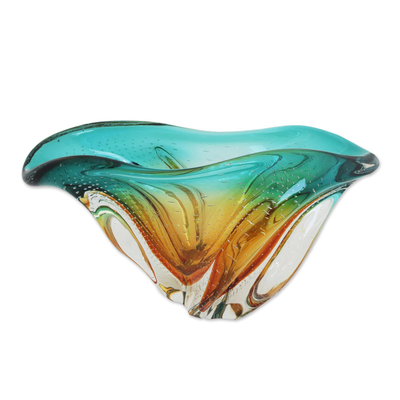 Art Glass Decorative Bowl in Amber and Blue from Brazil