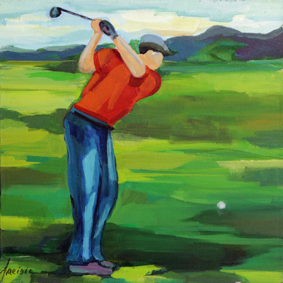 Signed Impressionist Painting of a Golfer from Brazil