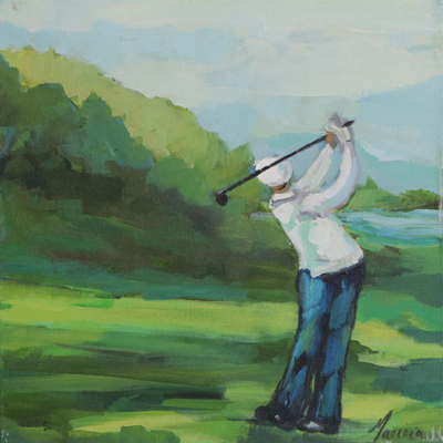 Impressionist Painting of a Golfer in White from Brazil