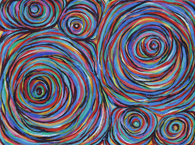 Circle Motif Colorful Abstract Painting from Brazil