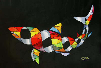 Colorful Surrealist Shark-Themed Print from Brazil