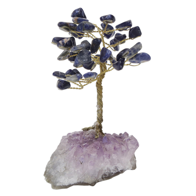 Sodalite Gemstone Tree with an Amethyst Base from Brazil