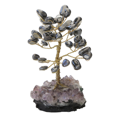 Hematite Gemstone Tree with an Amethyst Base from Brazil