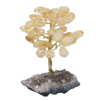 Citrine Gemstone Tree with an Amethyst Base from Brazil