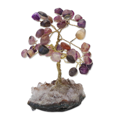 Agate Gemstone Tree with an Amethyst Base from Brazil