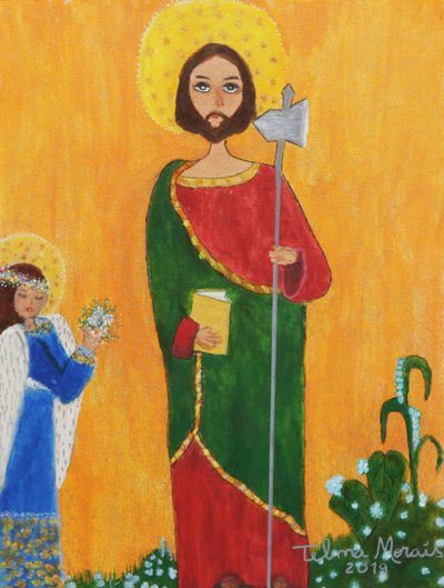 Signed Naif Painting of Saint Jude from Brazil