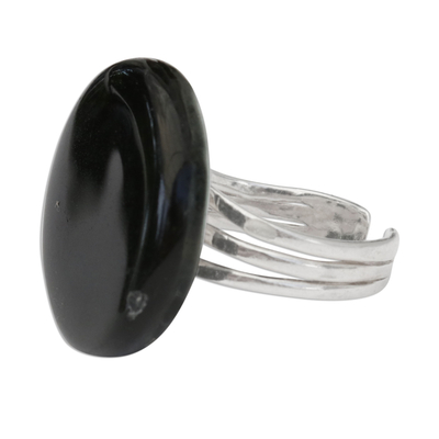 Circular Glass Cocktail Ring in Black from Brazil