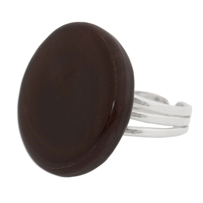 Circular Art Glass Cocktail Ring in Chestnut from Brazil