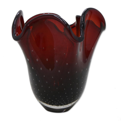 Red Art Glass Vase from Brazil (11 Inch)