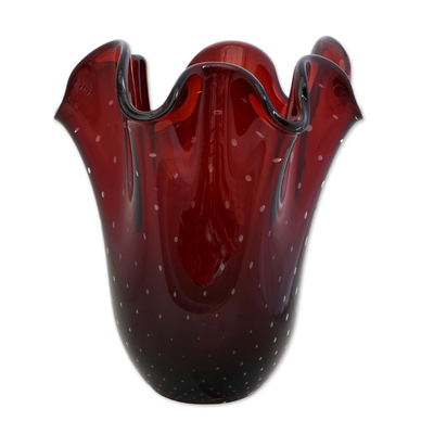 Handblown Art Glass Vase in Red from Brazil (14 Inch)