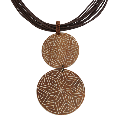 Star Pattern Wood Strand Pendant Necklace from Brazil