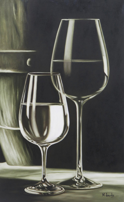 Black and White Painting of Two Wine Glasses from Brazil