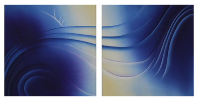 Signed Abstract Wave Diptych Painting from Brazil (2008)