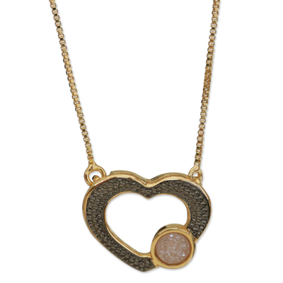 Heart-Shaped Gold Plated Agate Quartz Pendant Necklace