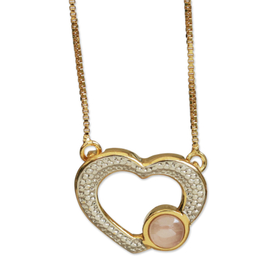 Heart-Shaped Gold Accented Rose Quartz Pendant Necklace