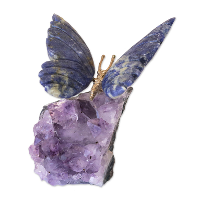 Petite Sodalite and Amethyst Morpho Butterfly Sculpture