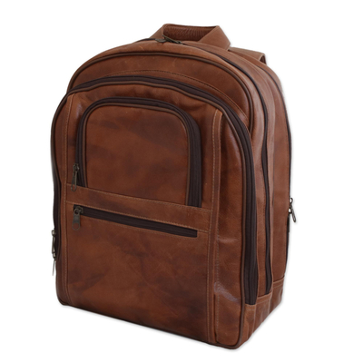 Brown Leather Backpack with Laptop Compartments