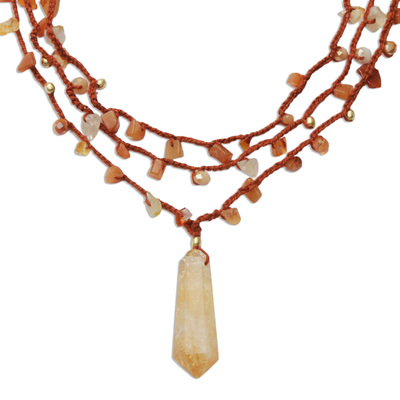 Citrine and Calcite 3 Strand Gold Accent Crochet Necklace