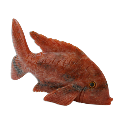 Artisan Crafted Orange Calcite Fish Sculpture from Brazil