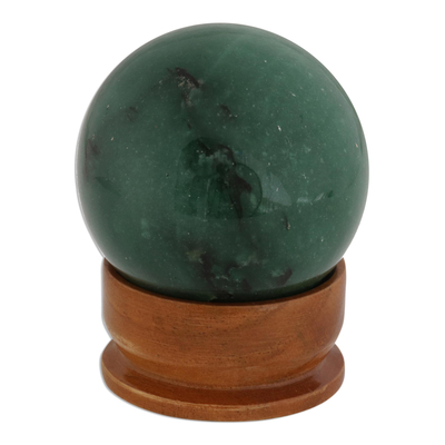 Green Quartz Gemstone Sculpture with Cedar base