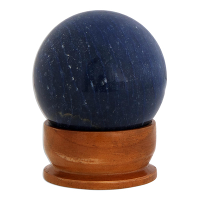 Blue Quartz Sphere on Wood Base