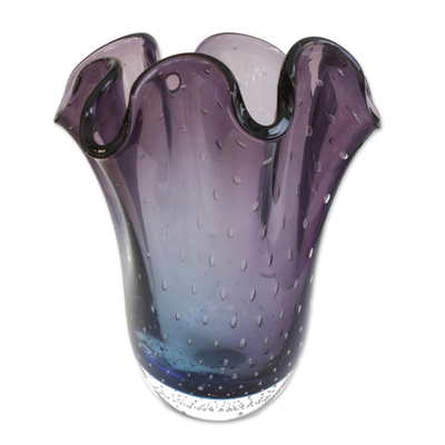 Hand Blown Blue and Purple Art Glass Vase