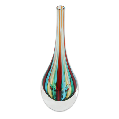 Murano-Style Art Glass Striped Vase (12 Inch)