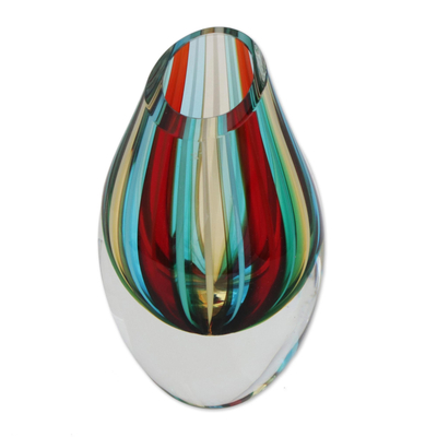 Striped Murano-Style Art Glass Vase (6 Inch)