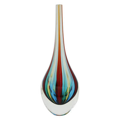 Murano Inspired Handblown Brazilian Teardrop Art Glass Vase