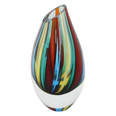 Murano Inspired Colorful Handblown Brazilian Art Glass Vase