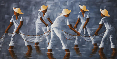 Monochromatic Painting of Fishermen