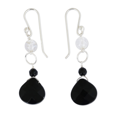 Black Agate and Crystal Quartz Earrings from Brazil