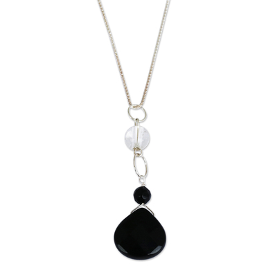 Black Agate and Crystal Quartz Necklace from Brazil
