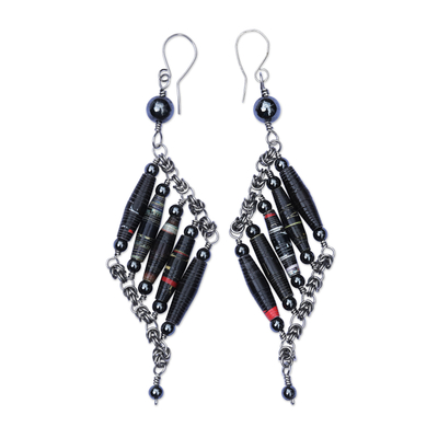 Recycled Magazine and Hematite Earrings